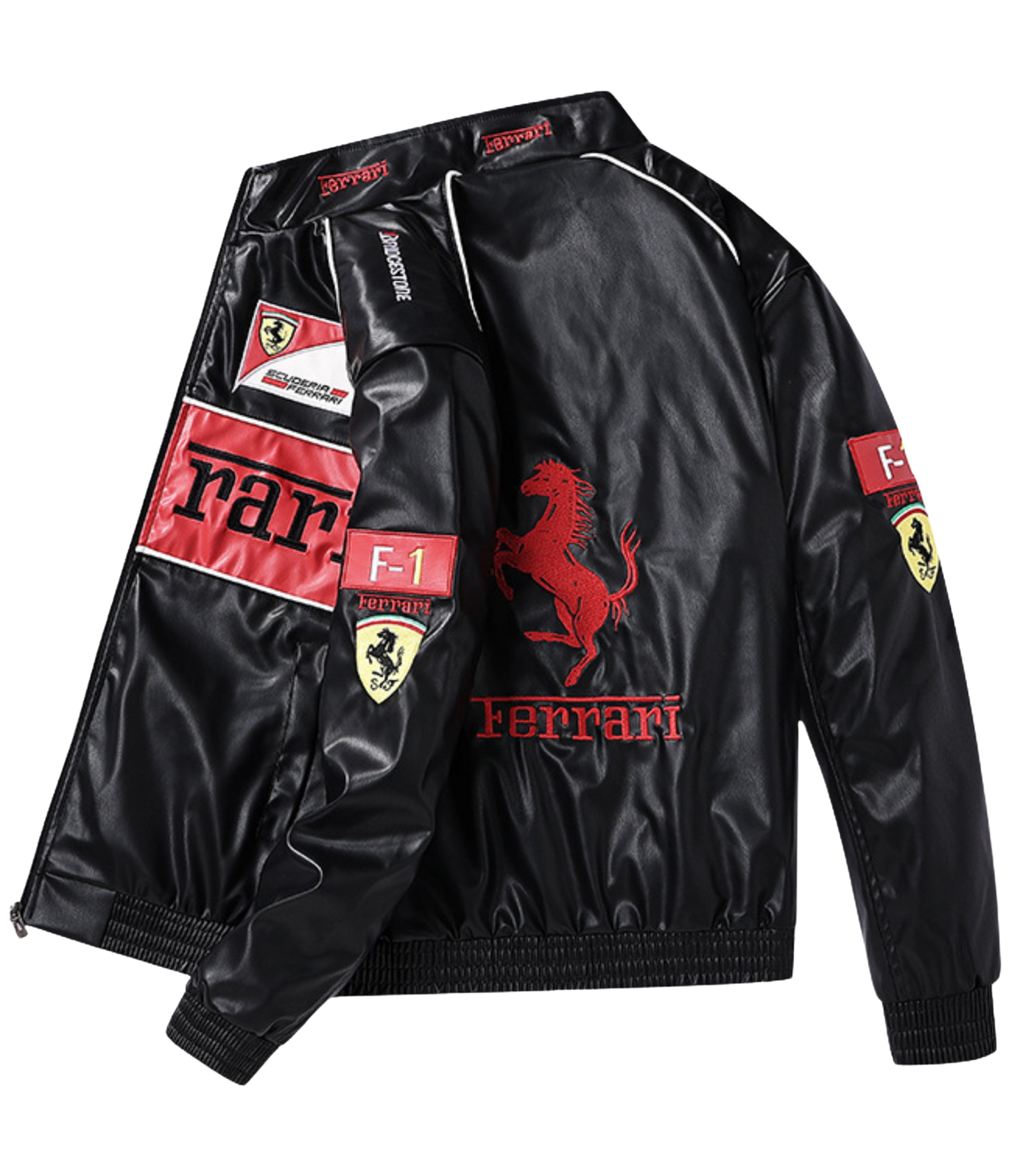 Chaqueta Negra de Cuero Ferrari F1 Vintage - VELOCE