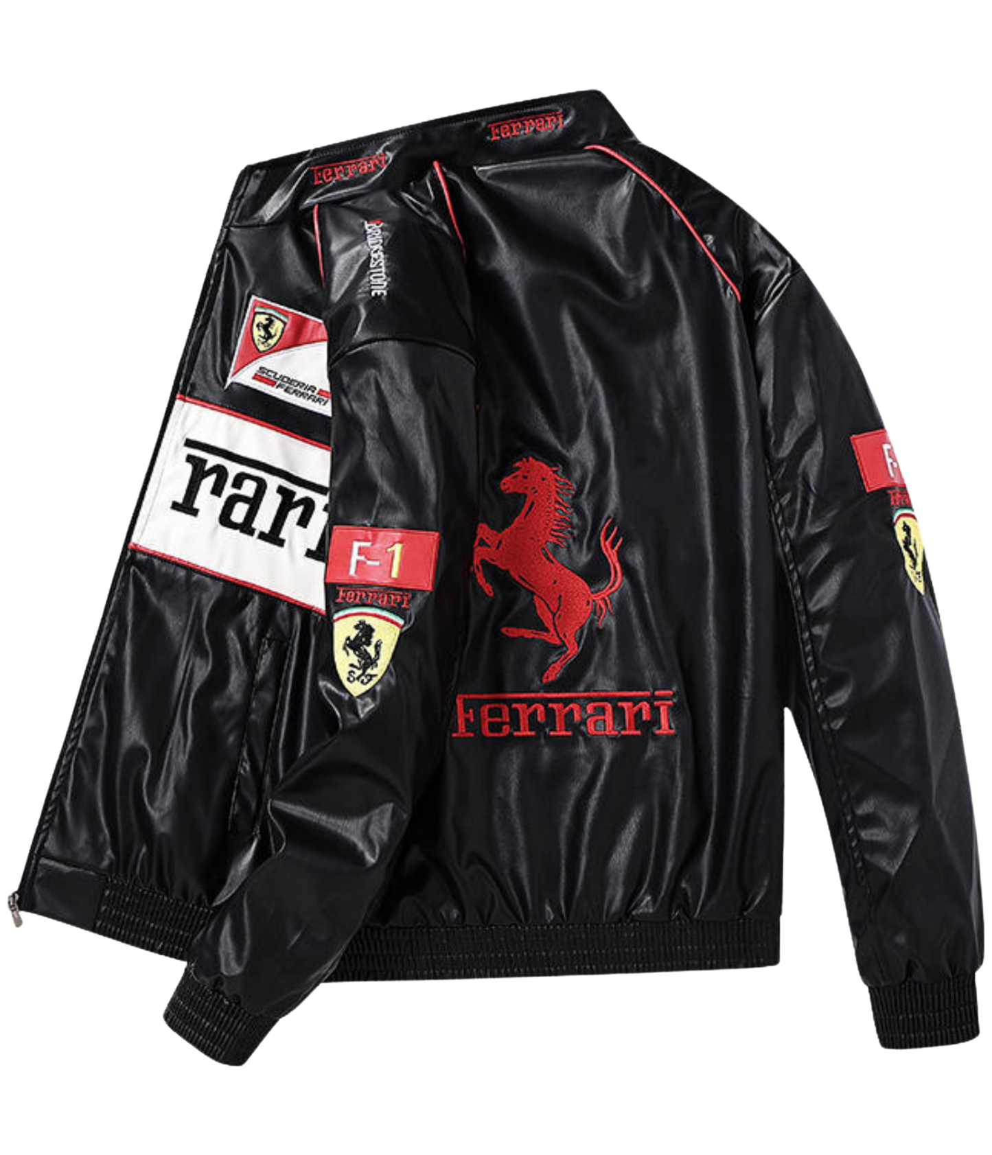 Chaqueta Negra de Cuero Ferrari F1 Vintage - VELOCE
