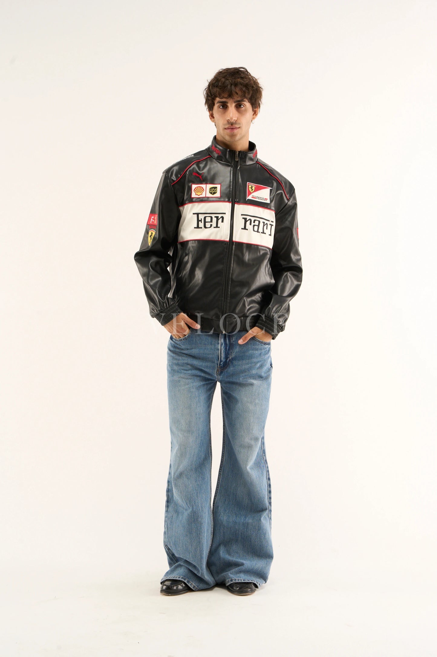 F*RRARI F1 Vintage Leather Jacket - White Edition