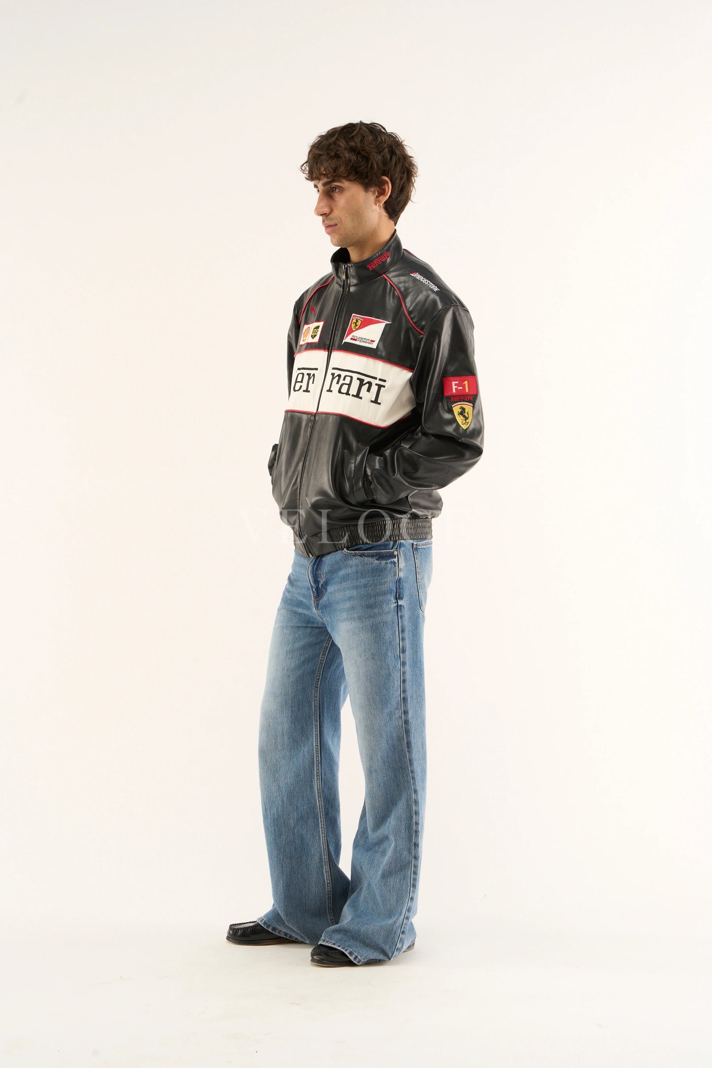 F*RRARI F1 Vintage Leather Jacket - White Edition