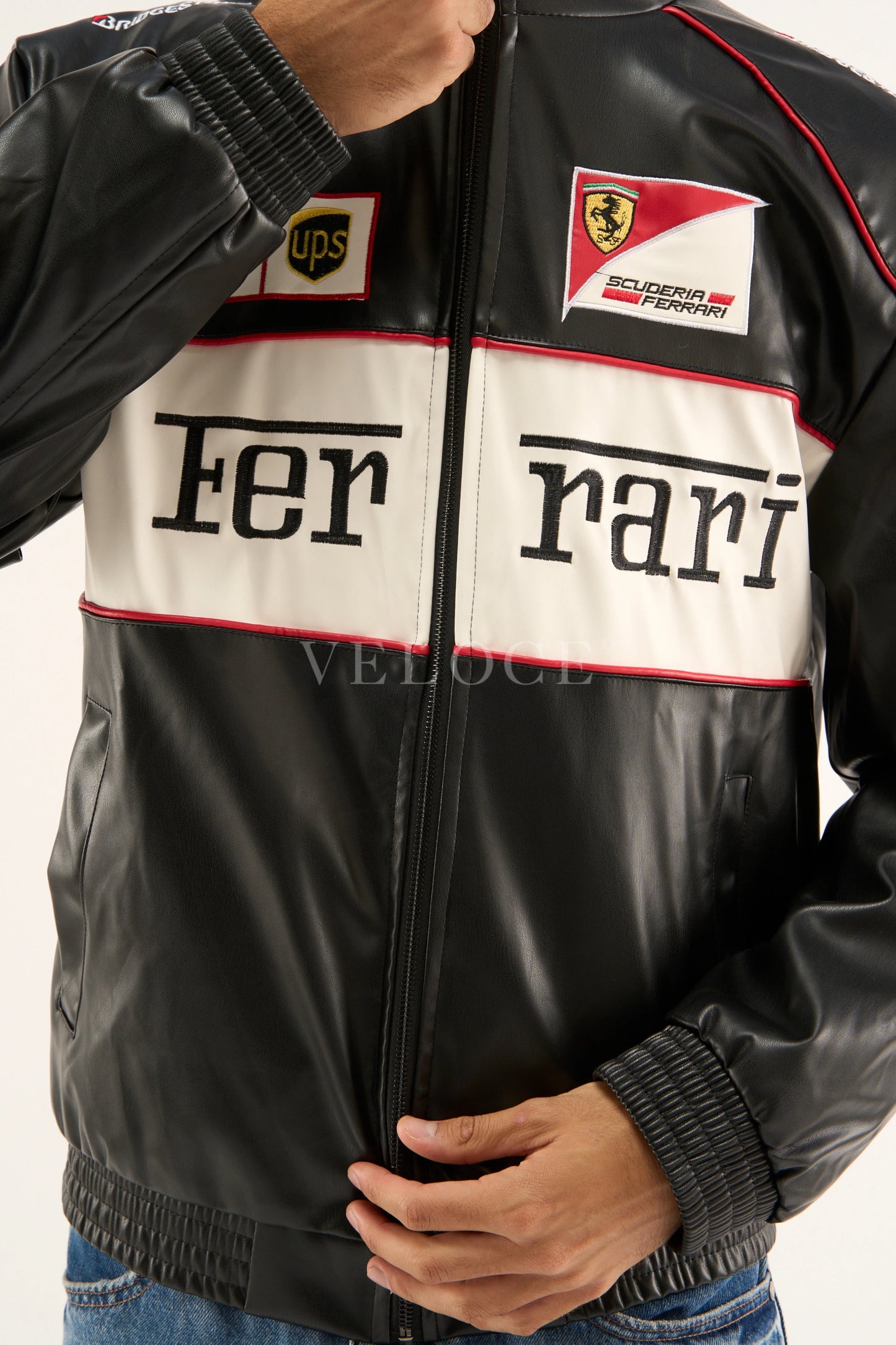 F*RRARI F1 Vintage Leather Jacket - White Edition