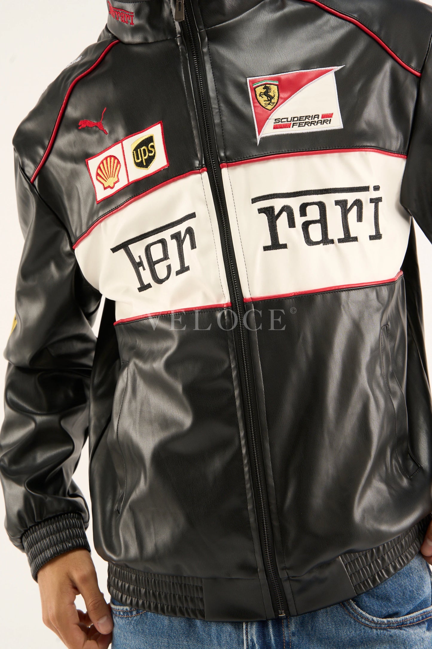 F*RRARI F1 Vintage Leather Jacket - White Edition