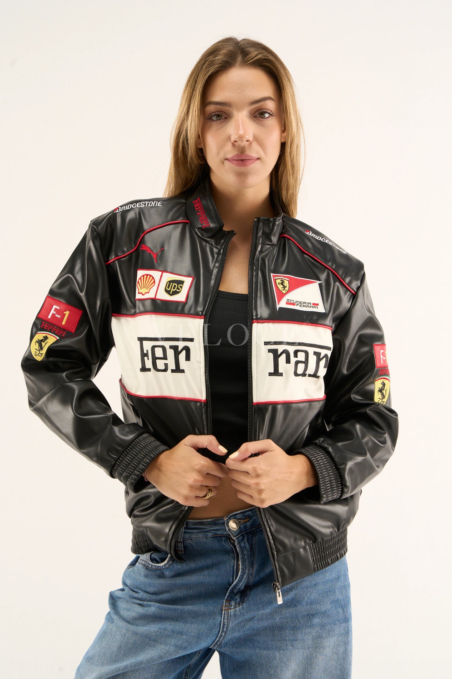 F*RRARI F1 Vintage Leather Jacket - White Edition