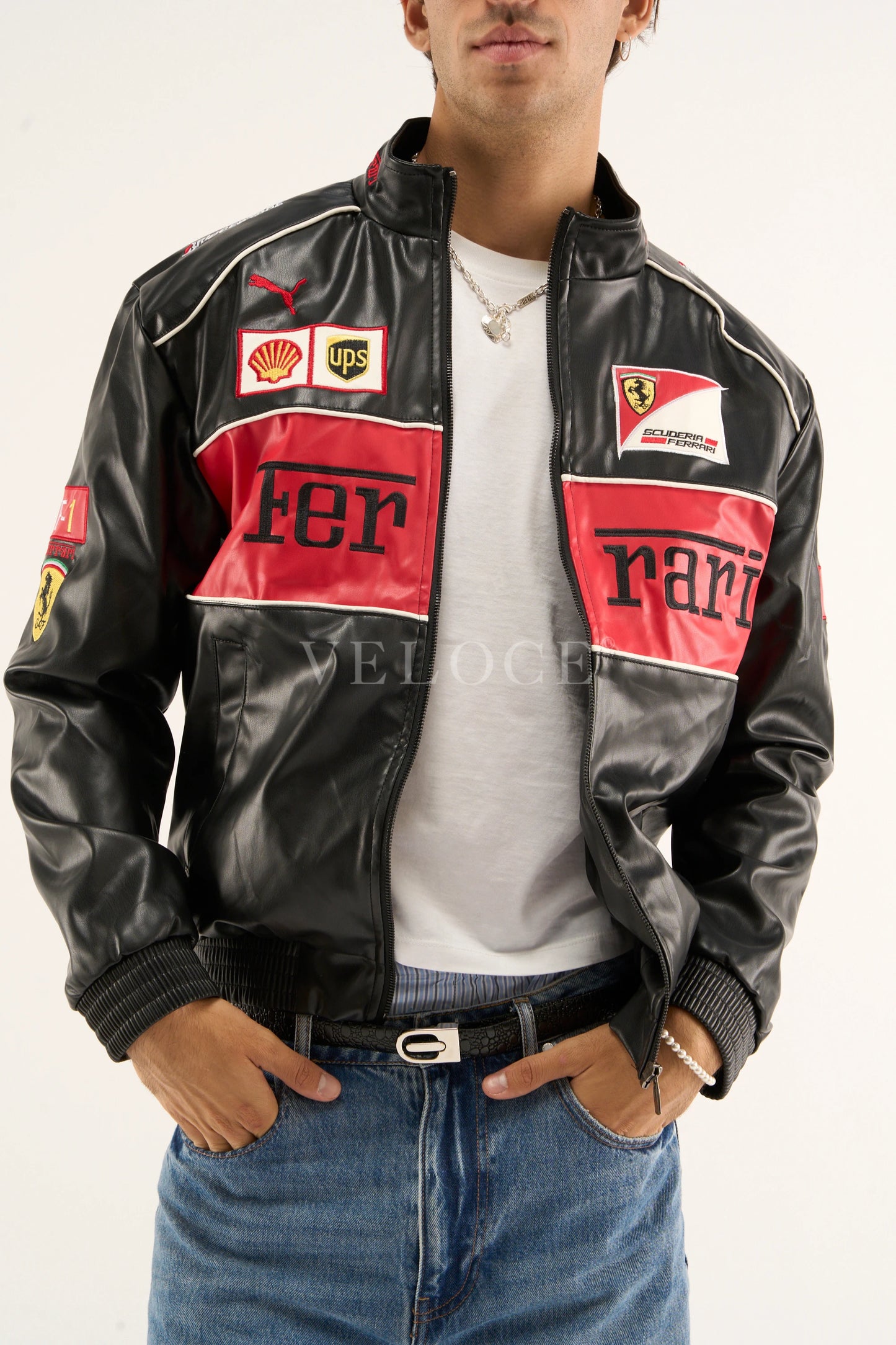 F*RRARI F1 Vintage Leather Jacket - Red Edition