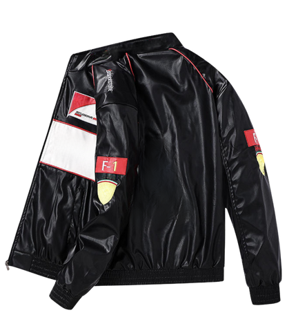 F1 Vintage Leather Jacket - White Edition - VELOCE