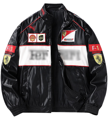 F*RRARI F1 Vintage Leather Jacket - White Edition - VELOCE