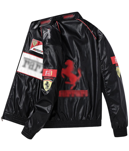 F*RRARI F1 Vintage Leather Jacket - White Edition - VELOCE