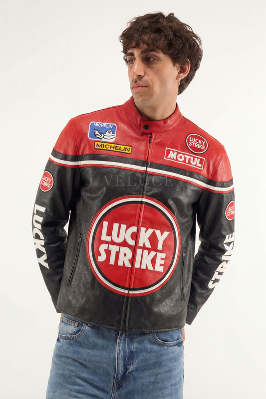 Lucky Strike Racing Leather Jacket - Red Edition
