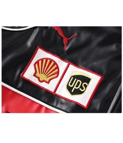 Chaqueta Negra de Cuero Ferrari F1 Vintage - VELOCE