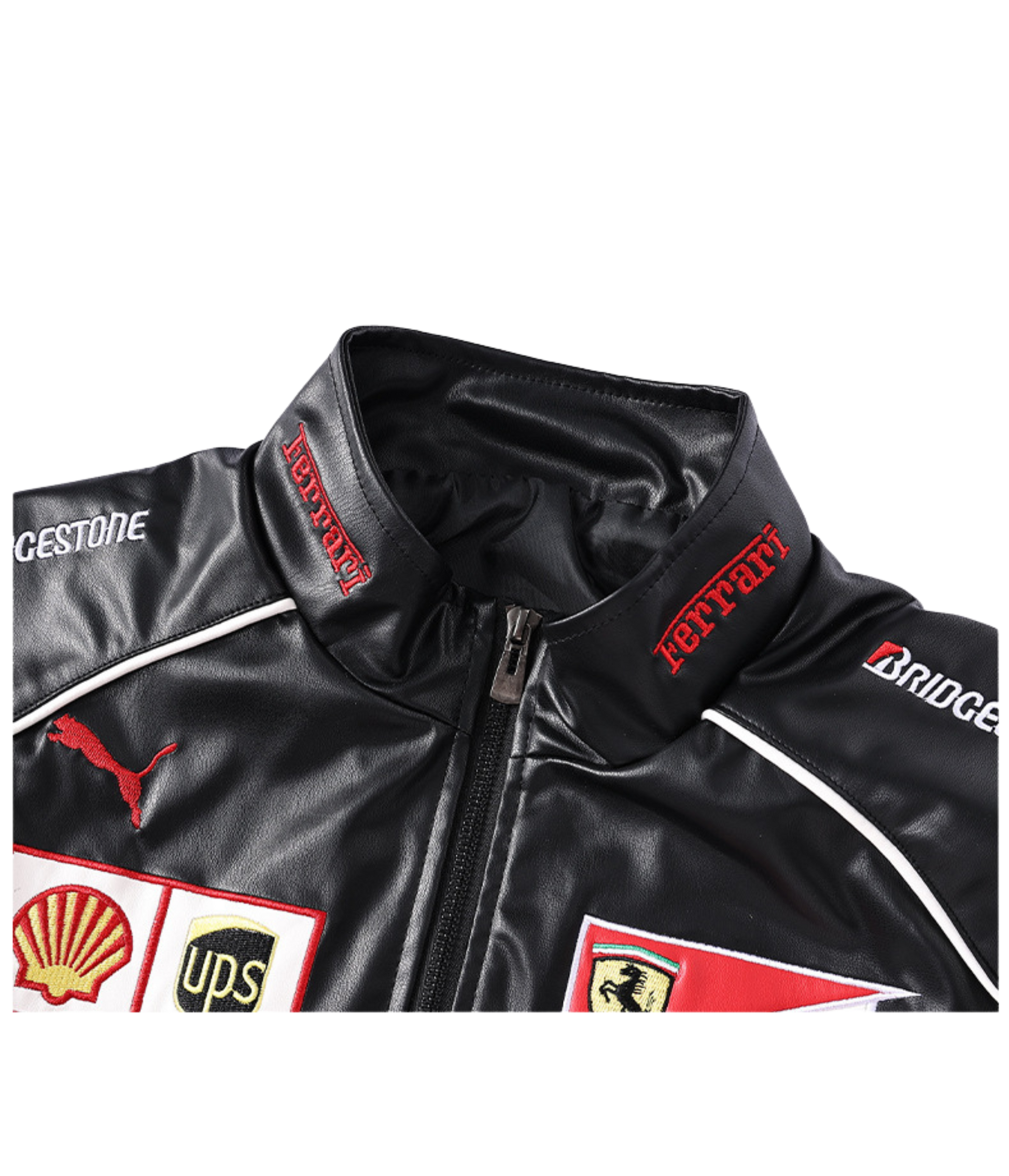 Chaqueta Negra de Cuero Ferrari F1 Vintage - VELOCE