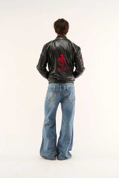 Ferrari F1 Vintage Leather Jacket - Red Edition - VELOCE