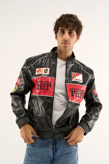 Ferrari F1 Vintage Leather Jacket - Red Edition - VELOCE