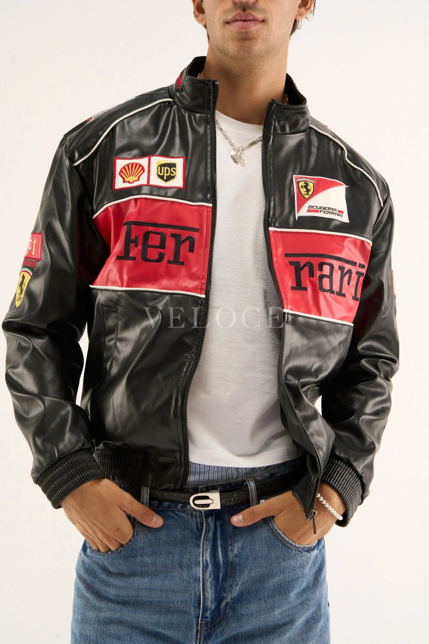 Ferrari F1 Vintage Leather Jacket - Red Edition - VELOCE