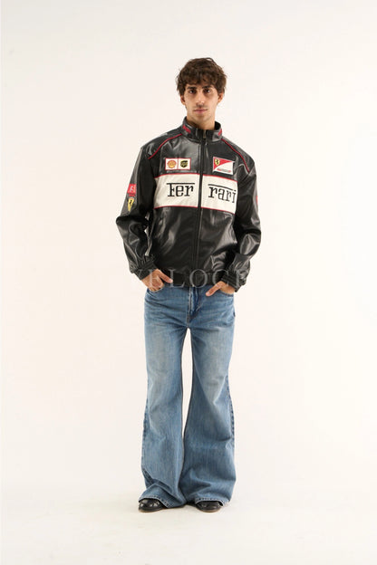 Ferrari F1 Vintage Leather Jacket - White Edition - VELOCE
