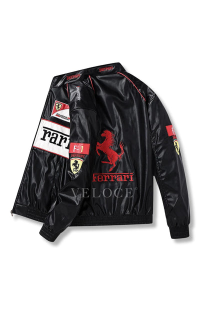 Ferrari F1 Vintage Leather Jacket - White Edition - VELOCE