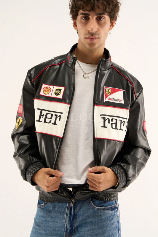 Ferrari F1 Vintage Leather Jacket - White Edition - VELOCE