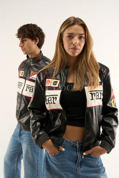 F*RRARI F1 Vintage Leather Jacket - White Edition