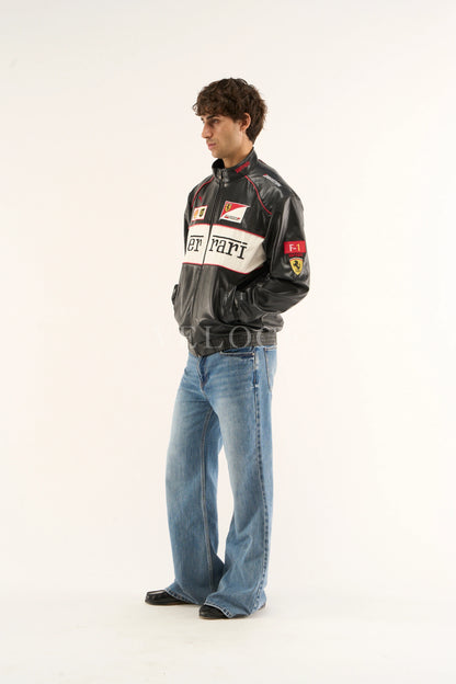 F*RRARI F1 Vintage Leather Jacket - White Edition