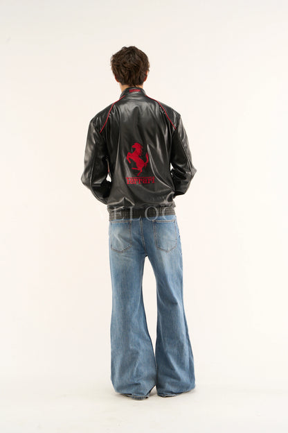 F*RRARI F1 Vintage Leather Jacket - White Edition