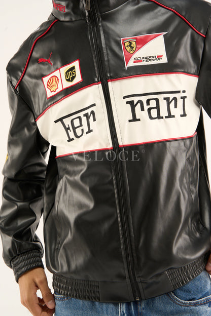 F*RRARI F1 Vintage Leather Jacket - White Edition