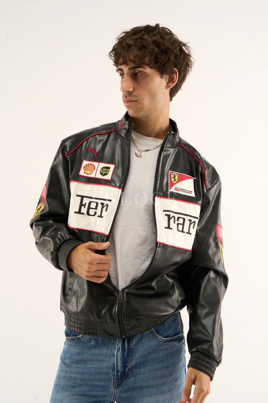 F*RRARI F1 Vintage Leather Jacket - White Edition
