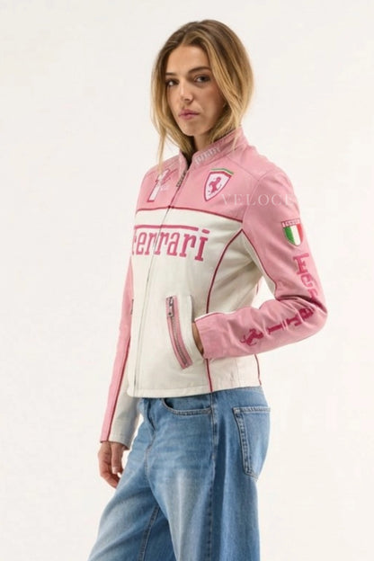 Ferrari F1 Kimi Leather Jacket - Pink Edition