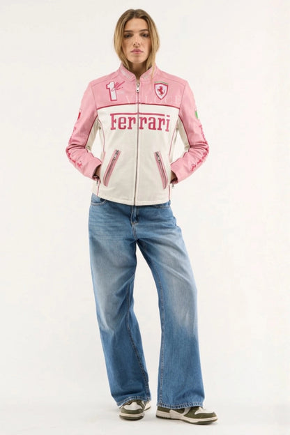 Ferrari F1 Kimi Leather Jacket - Pink Edition