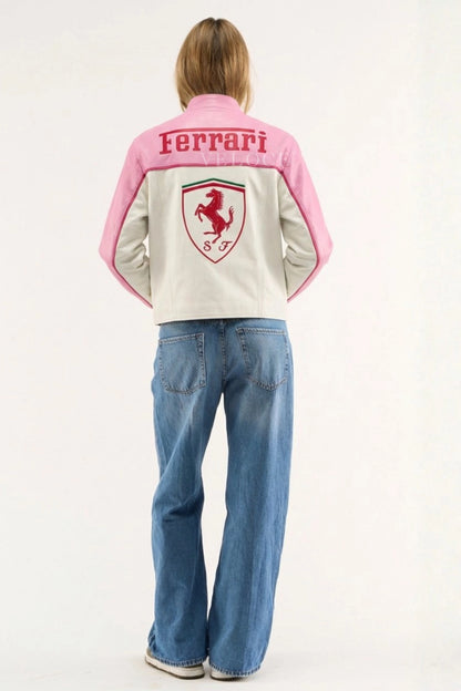 Ferrari F1 Kimi Leather Jacket - Pink Edition