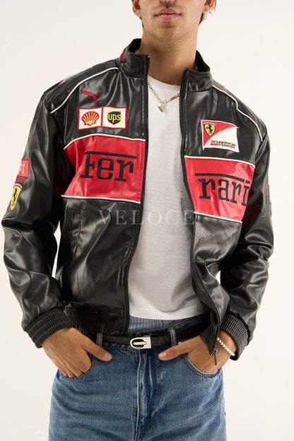F*RRARI F1 Vintage Leather Jacket - Red Edition