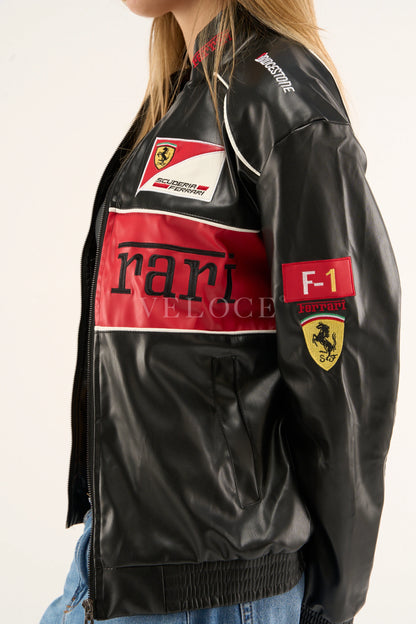 F*RRARI F1 Vintage Leather Jacket - Red Edition