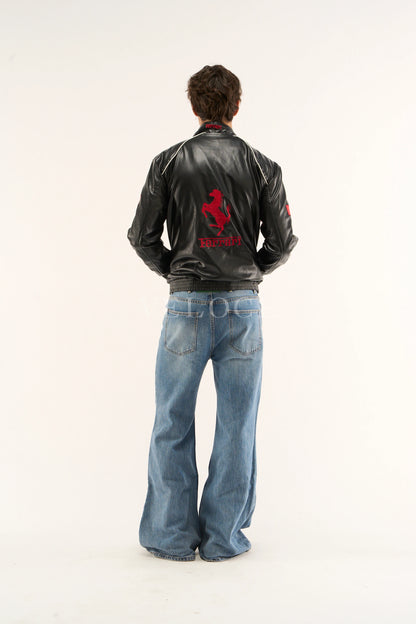 F*RRARI F1 Vintage Leather Jacket - Red Edition
