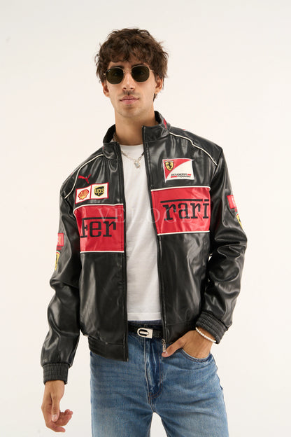 F*RRARI F1 Vintage Leather Jacket - Red Edition