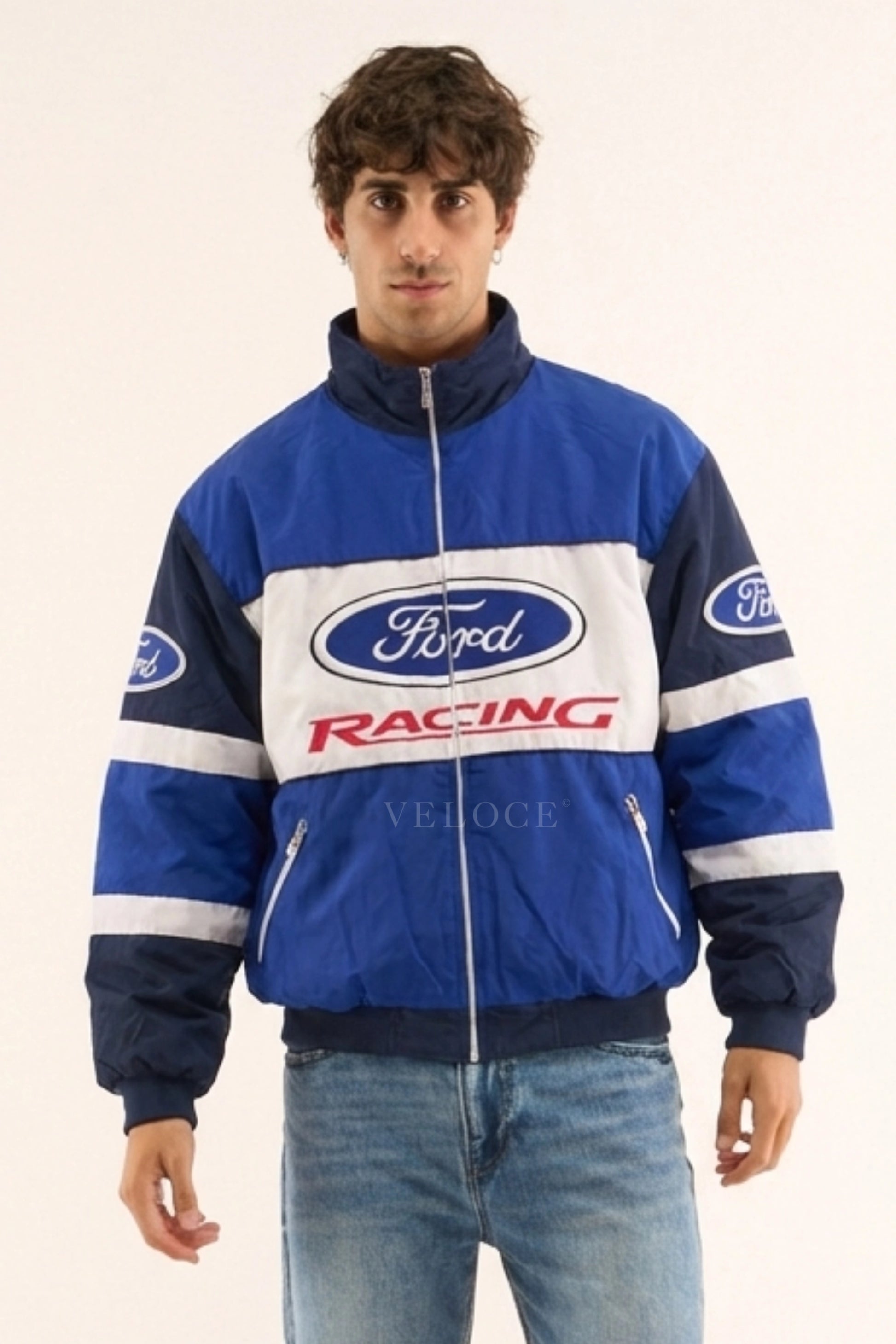 Front view — Ford Vintage Jacket Racing Edition by VELOCE (embroidered, padded, quality finish)