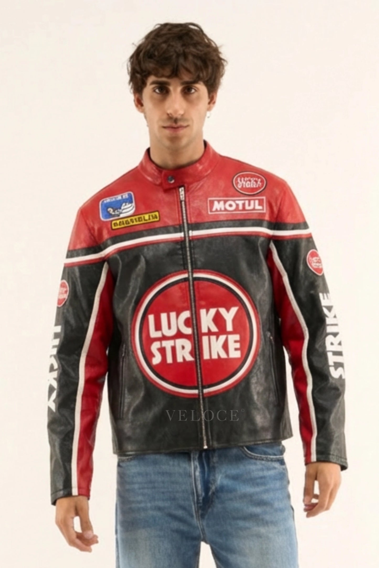 Lucky Strike Racing Leather Jacket - Red Edition