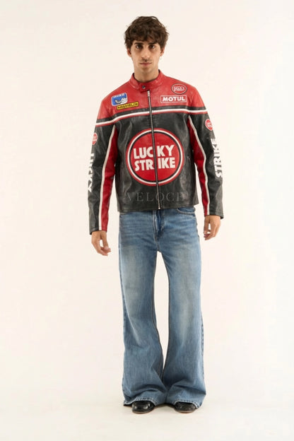 Lucky Strike Racing Leather Jacket - Red Edition