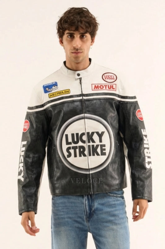 Lucky Strike Racing Leather Jacket - White Edition
