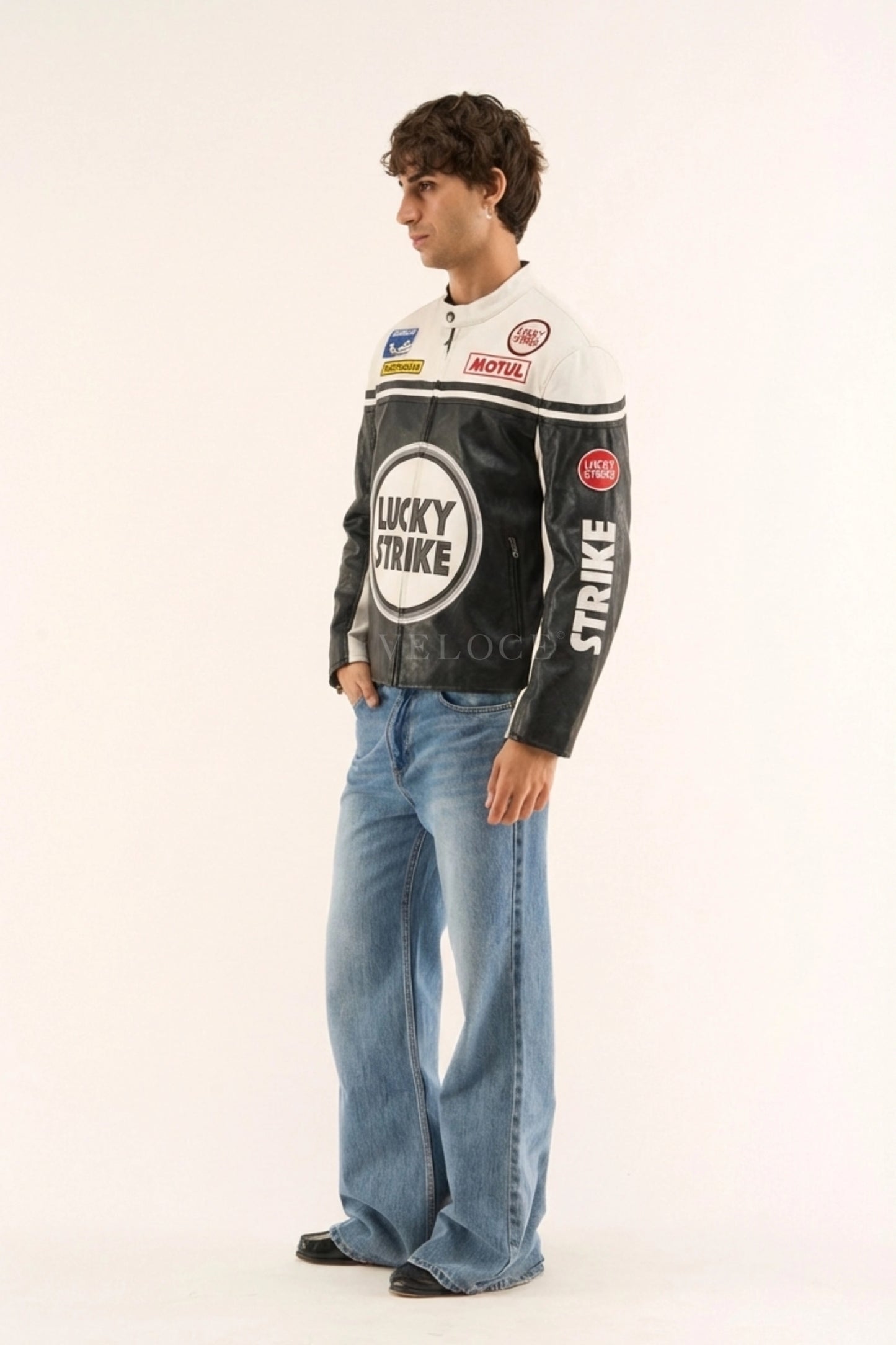Lucky Strike Racing Leather Jacket - White Edition