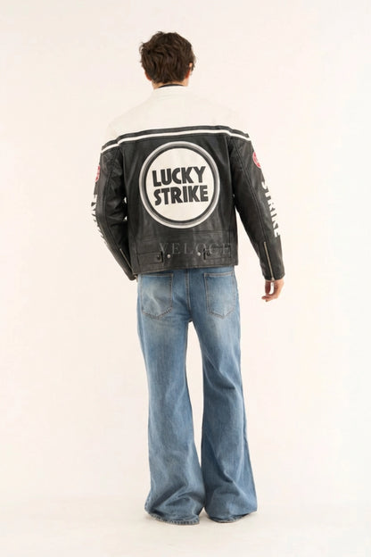 Lucky Strike Racing Leather Jacket - White Edition